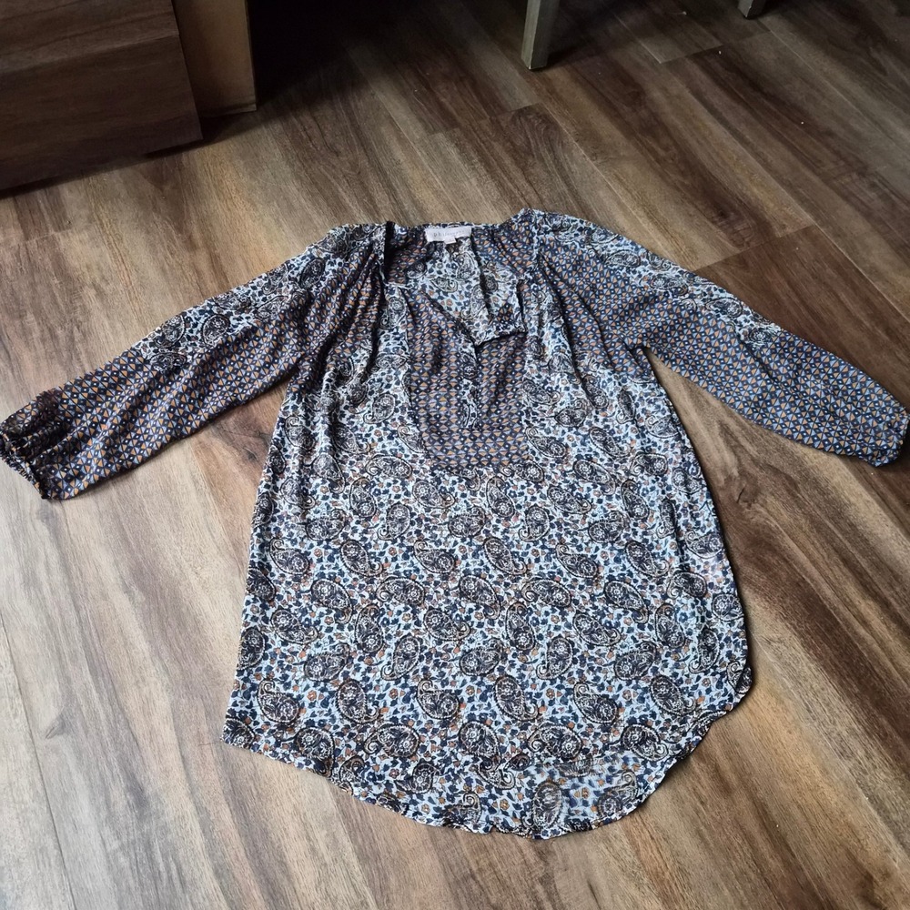 Philosophy Republic Clothing Paisley Geometric Mixed Print Peasant Blouse Small